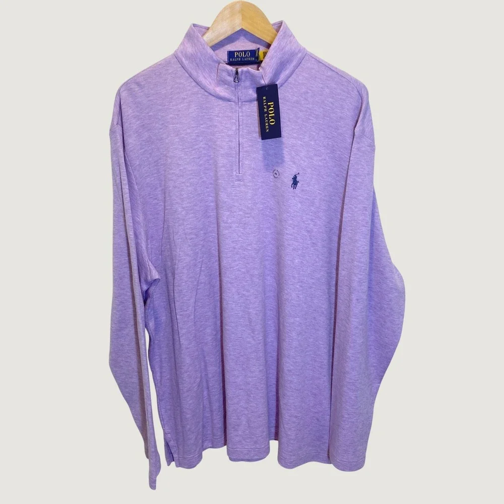 Polo Ralph Lauren Quarter Zip Mens XXL Purple NWT Heathered Pullover Sweater